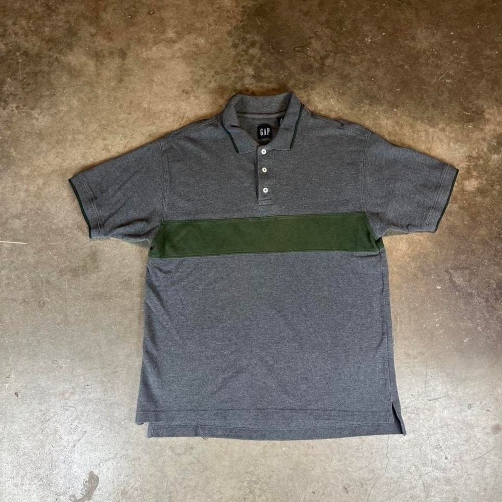 Gap grey + green striped polo shirt Men's Size M